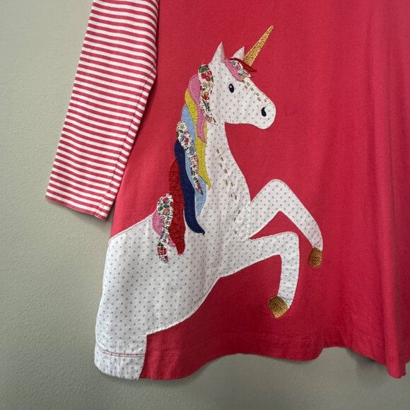 MINI BODEN Unicorn Applique Dress Girls 7-8 128cm Red Stripes Cotton Tunic Girl - Picture 3 of 7